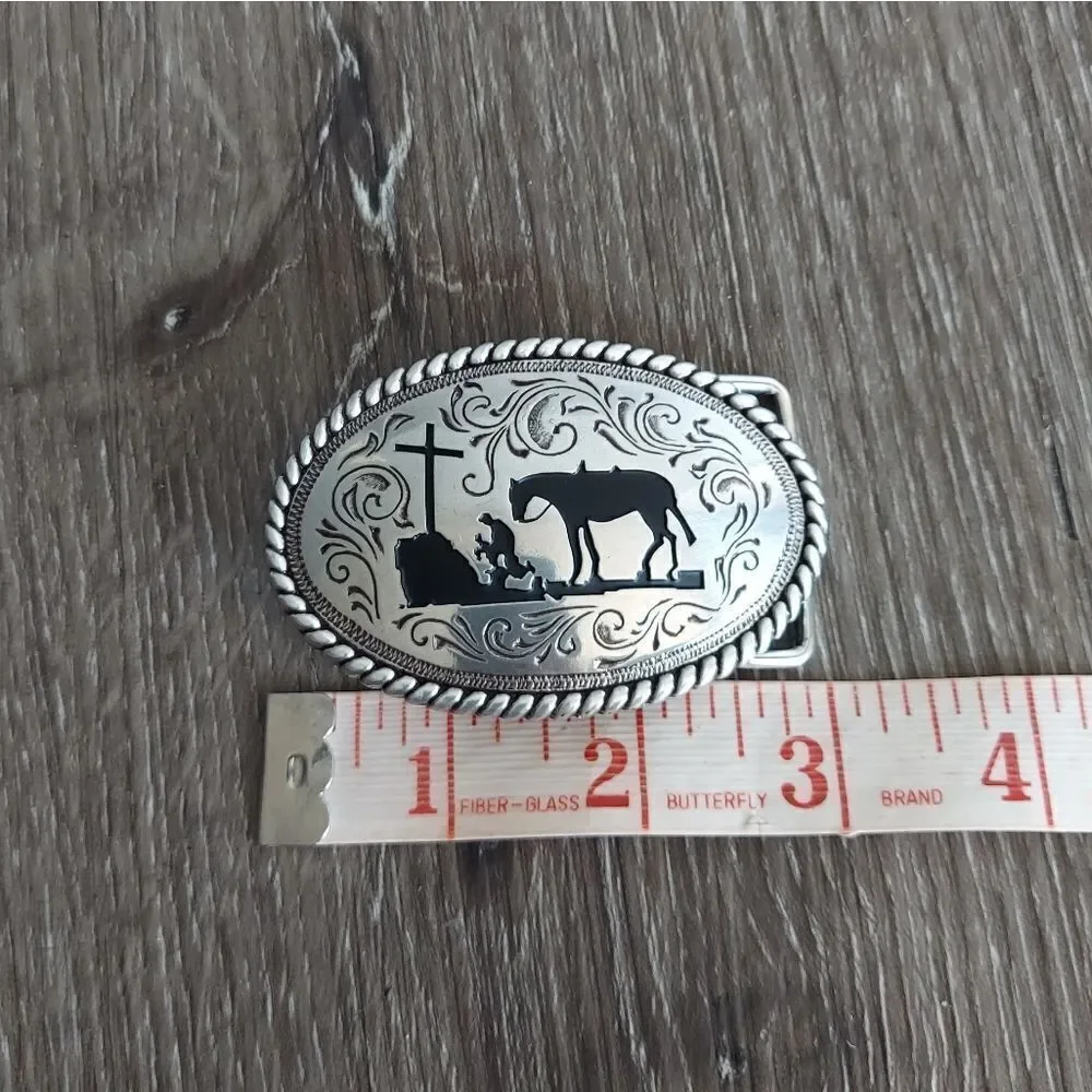 Nocona Youth Cowboy Prayer Silver Belt Buckle